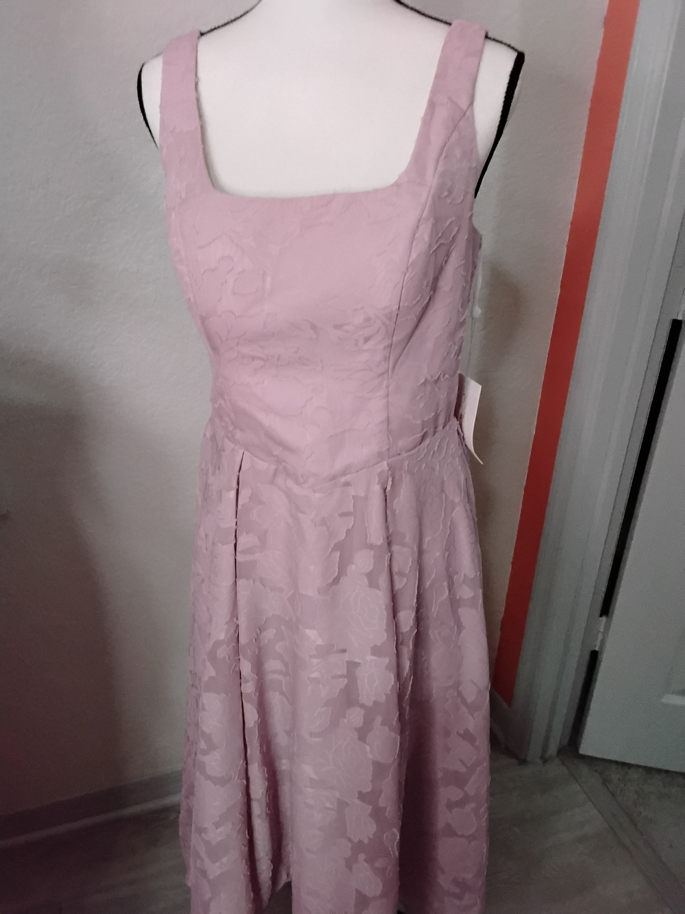 Fashion Brand Company Blush Pink Jacquard Square-Neck Midi Dress